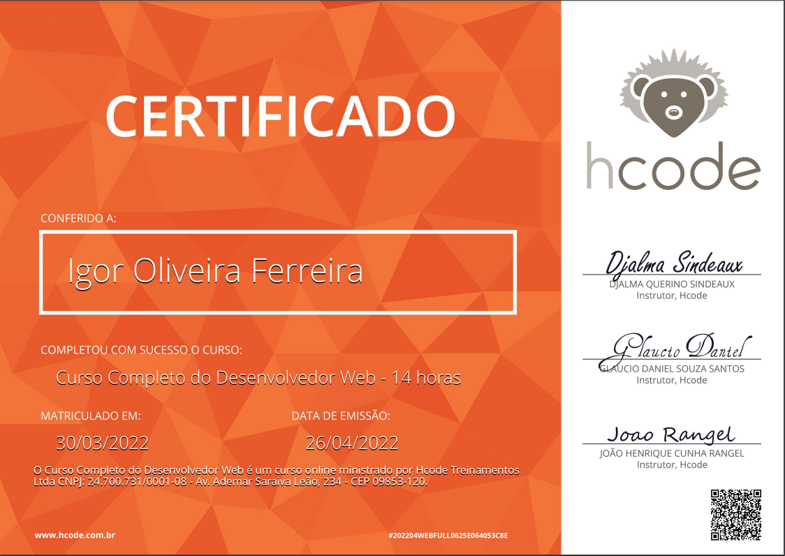 certificado da HCode
